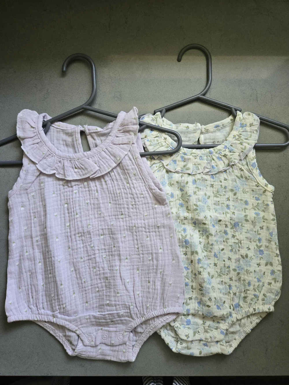 Baby Girls' Ruffle Collar One-Piece Rompers, Set Of 2- Purple & Floral